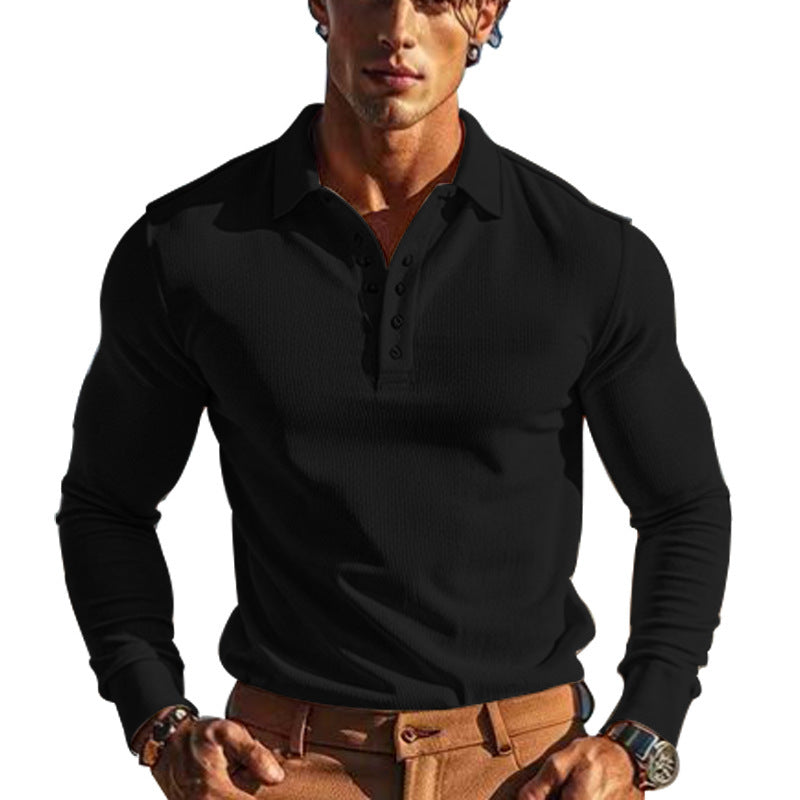 Men's form-fitting long sleeve Henley polo shirt made of fine ribbed structure Mune Fashion