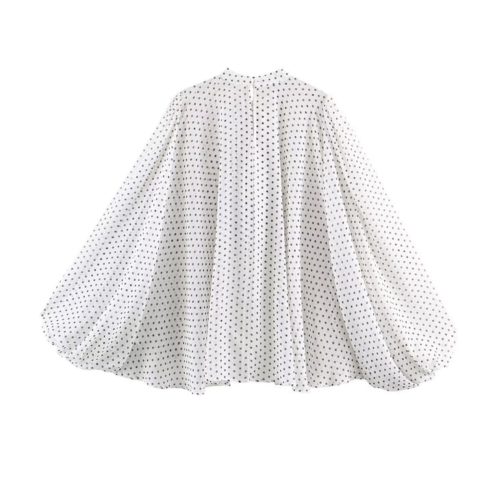 Ladies Wide Chiffon Blouse with Bow Collar and Voluminous Balloon Sleeves Mune Fashion