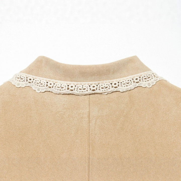 Women's Cropped Velvet Jacket with Lace Collar and Lace Cuffs Mune Fashion