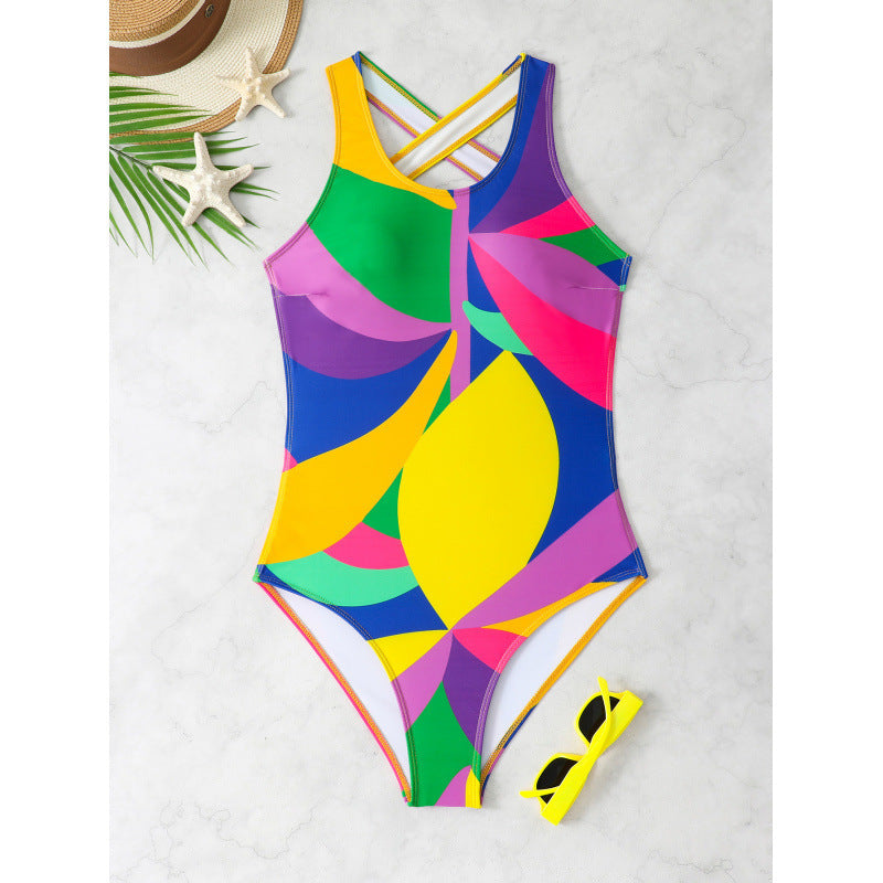 Women's Sporty One-Piece Swimsuit with Colorful Floral Pattern Mune Fashion