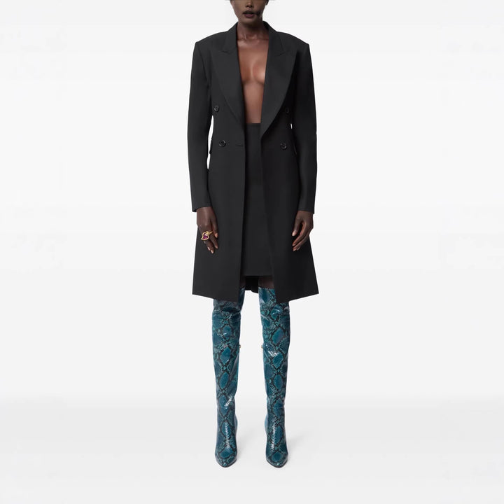 Women's long blazer in minimalist double-breasted style with reinforced shoulders Mune Fashion