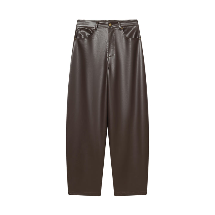 Women's wide Highwaist Cropped Leather Pants with Five-Pocket and straight leg Mune Fashion