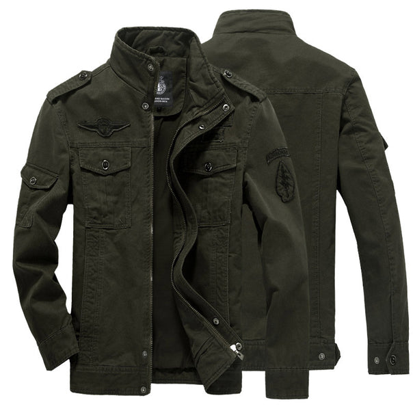 Men's canvas field jacket in military utility style with stand-up collar and flap pockets Mune Fashion
