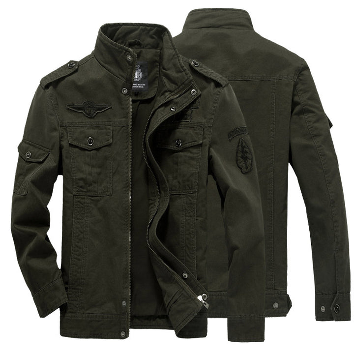 Men's canvas field jacket in military utility style with stand-up collar and flap pockets Mune Fashion