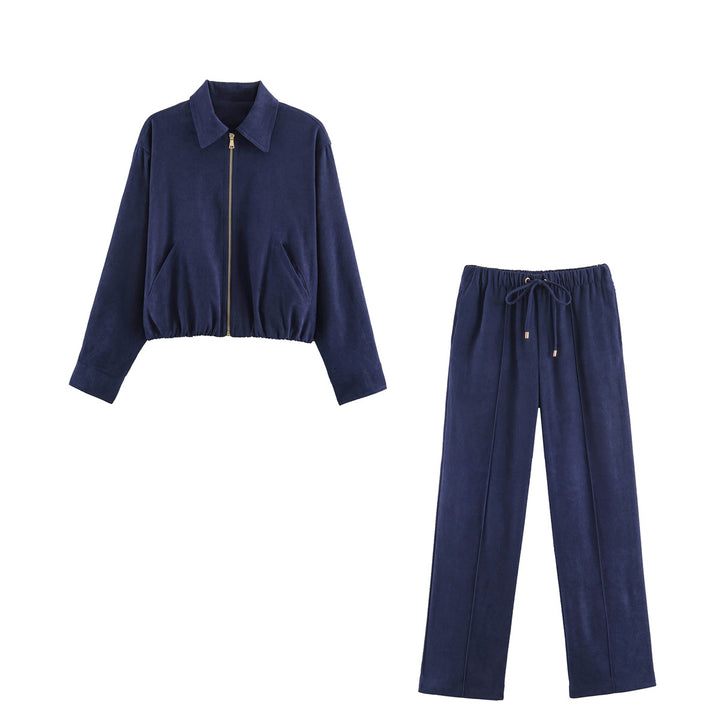 Women's Wide Velour Pants with Elastic Tunnel Drawstring and Crease Mune Fashion