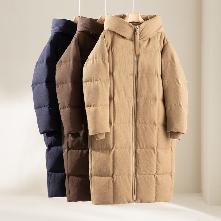 Women Long Cut Padded Stand Collar Coat with Two-Way Zipper Mune Fashion