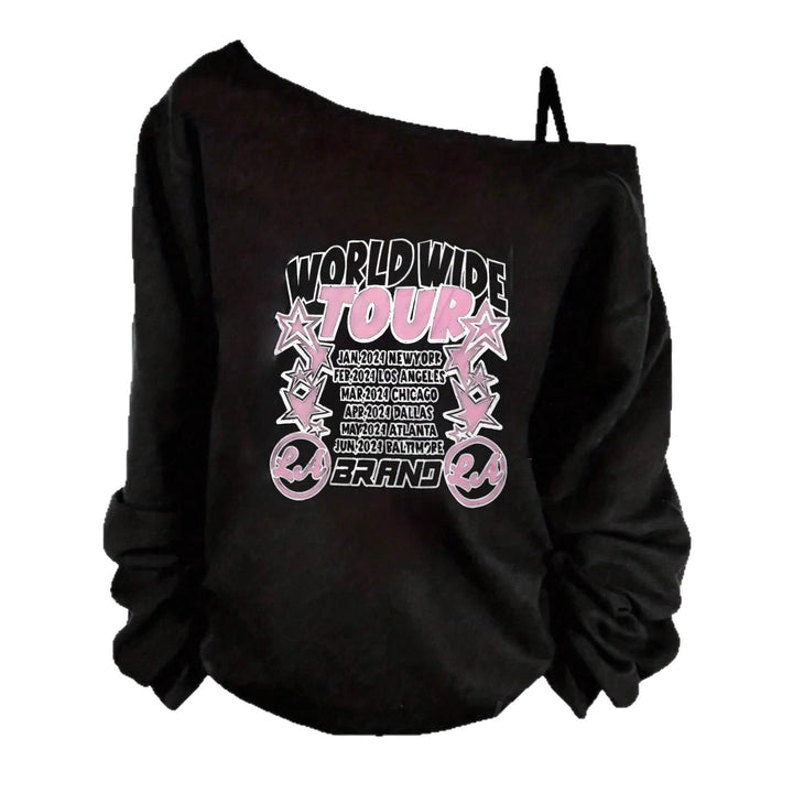 Women's nan asymmetrical off-shoulder sweatshirt with tour print and oversized fit Mune Fashion