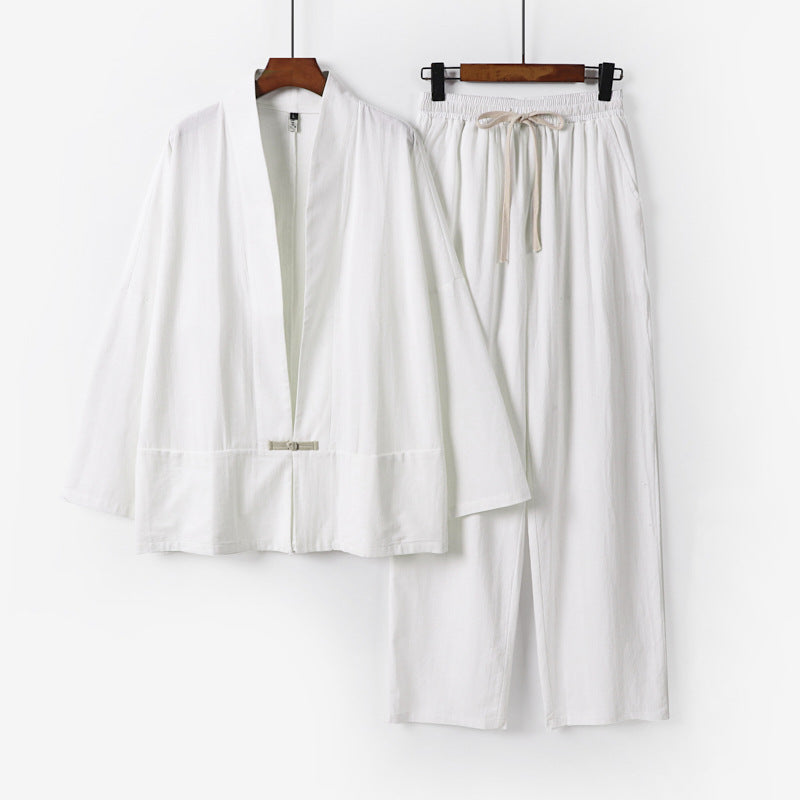Men's Zen-inspired kimono loungewear set made of lightweight cotton blend with open cut and drawstring pants Mune Fashion