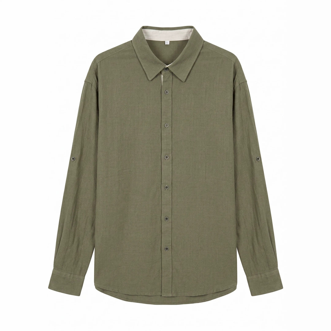 Unisex Lightweight Oversized Shirt in Linen Look with Kent Collar and Sleeve Tab Mune Fashion