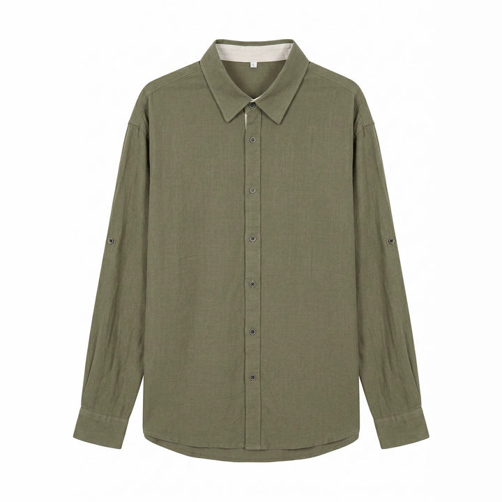 Unisex Lightweight Oversized Shirt in Linen Look with Kent Collar and Sleeve Tab Mune Fashion