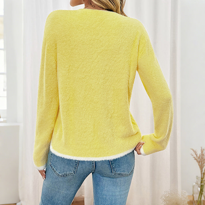 Women Fluffy Sweater with Lace Accents Mune Fashion