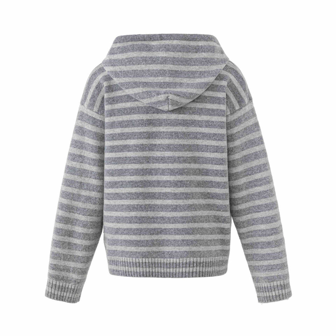 Women's hooded cardigan with button placket and block stripes Mune Fashion