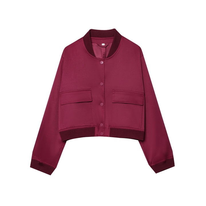 Women's cropped bomber jacket with snap button placket, dropped shoulders and large flap pockets Mune Fashion