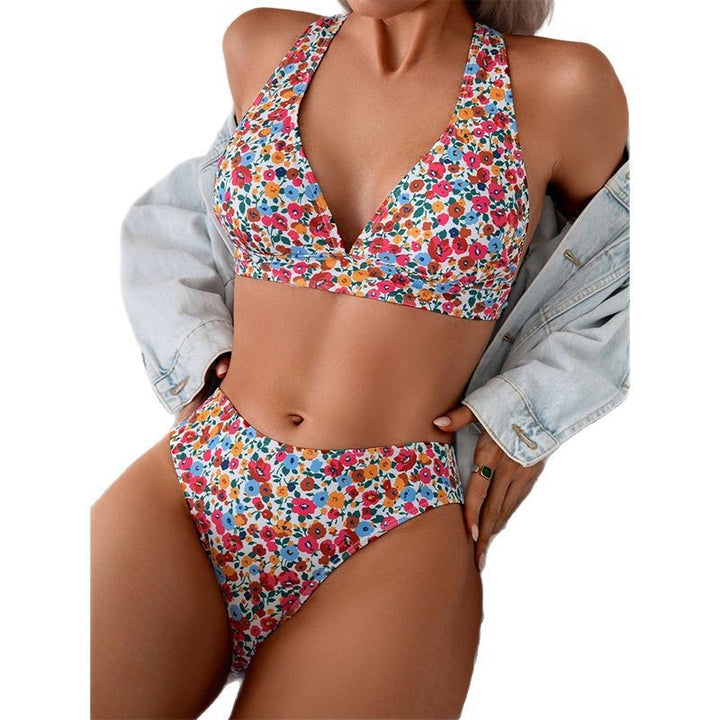 Women's High-Waisted Bikini Set with Floral Pattern Mune Fashion