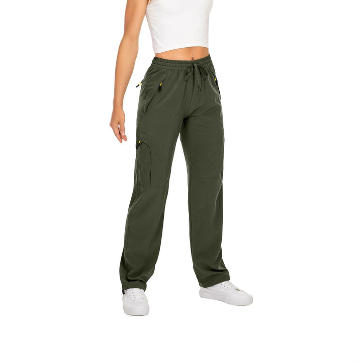 Women casual cargo pants with elastic waistband, drawstring, and zip pockets Mune Fashion
