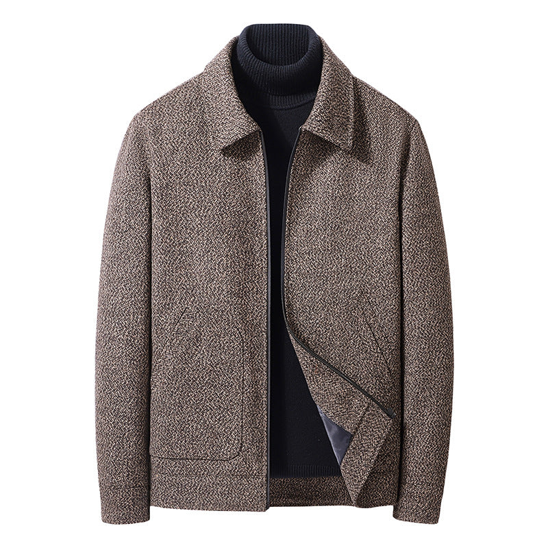 Men's Wool Blend Short Jacket with Shirt Collar and Finely Textured Tweed Look Mune Fashion
