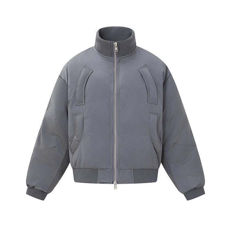 Women's short padded blouson jacket in boxy cut with high ribbed collar and prominent side pockets Mune Fashion