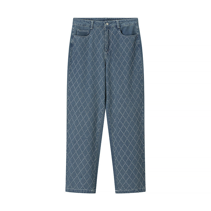 Women's straight jeans with diamond quilting, high waist and straight leg Mune Fashion