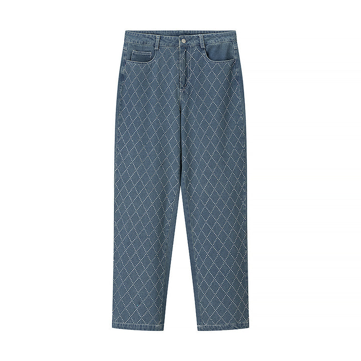 Women's straight jeans with diamond quilting, high waist and straight leg Mune Fashion