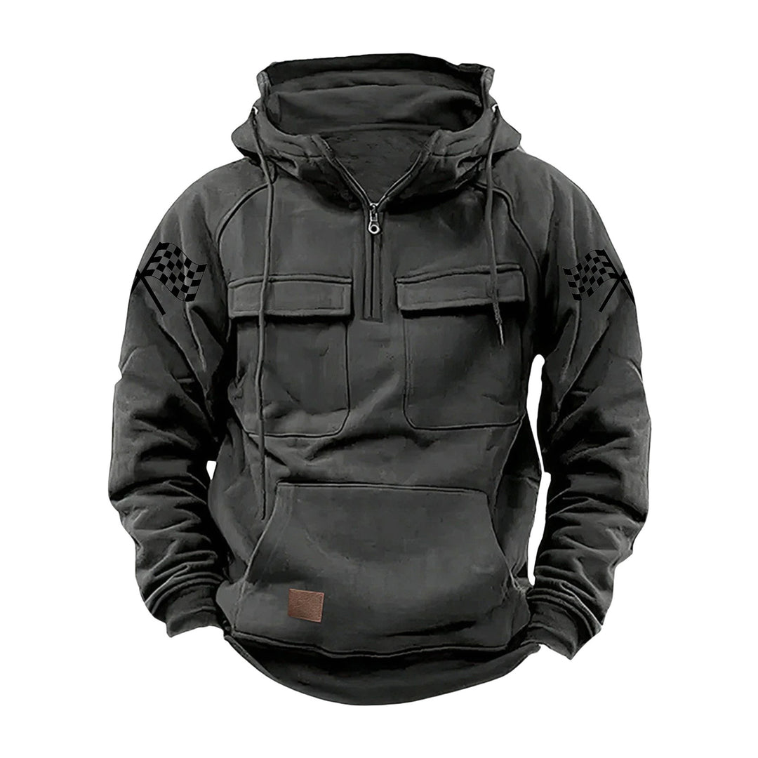 Men's hooded sweatshirt with half zip, cargo chest pockets and kangaroo pocket Mune Fashion