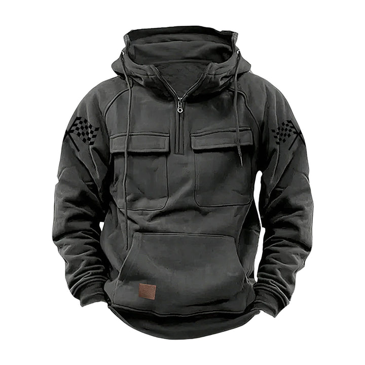 Men's hooded sweatshirt with half zip, cargo chest pockets and kangaroo pocket Mune Fashion