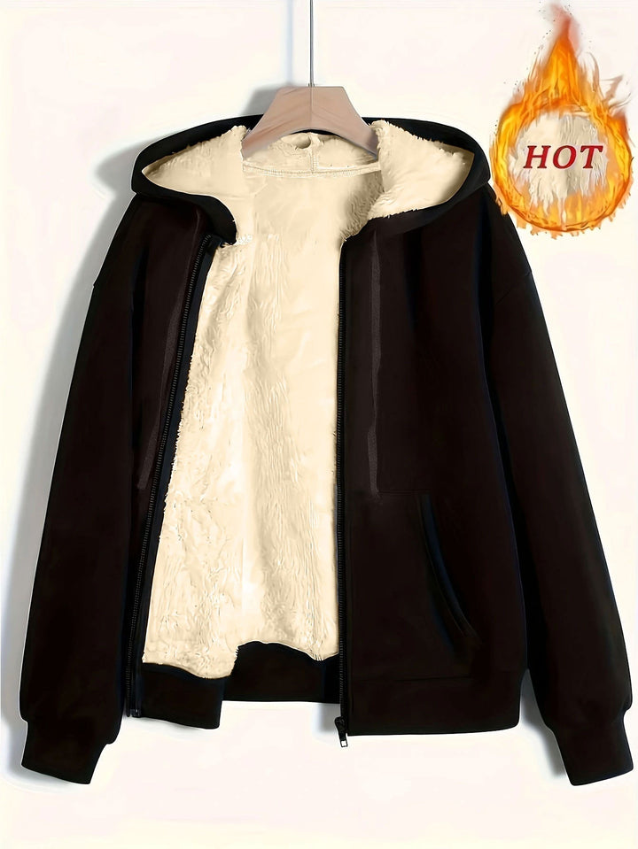 Ladies Cozy Fleece Jacket with Zipper and Hood Mune
