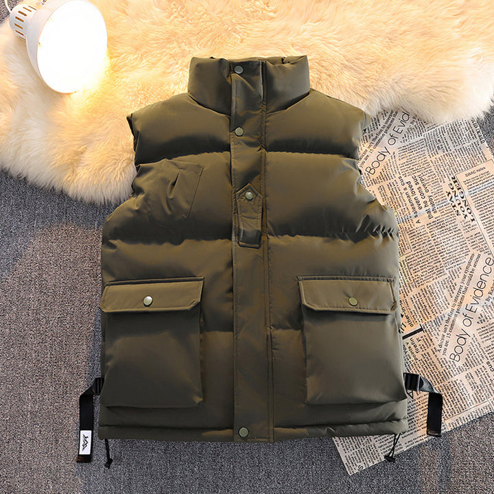 Men's quilted padded gilet with utility pockets, drawstring hem & stand collar Mune Fashion
