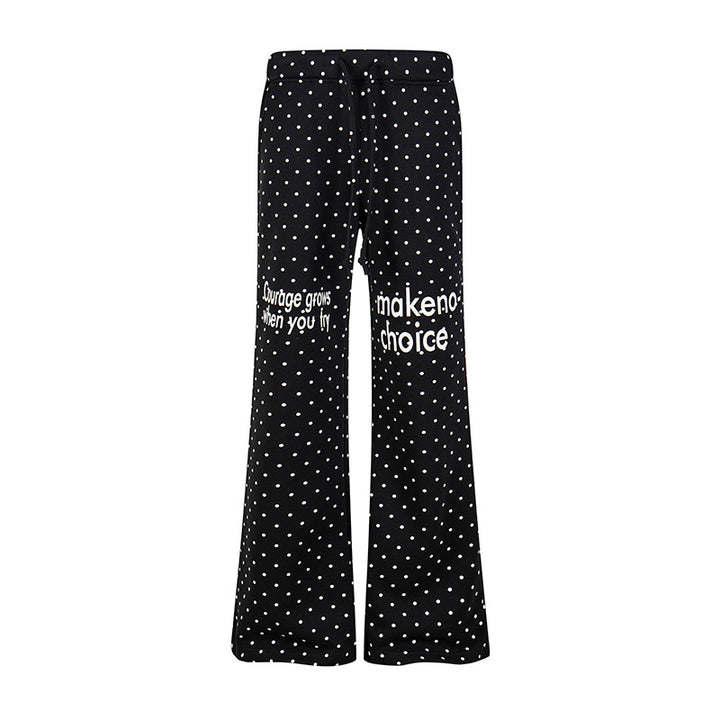 Women's Wide Lounge Pants with Drawstring, Flared Leg and Statement Print Mune Fashion