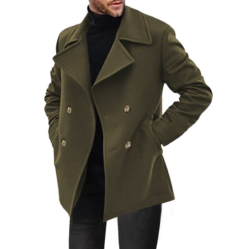 Men's Double-Breasted Tailored Peacoat with Wide Lapels and Pockets Mune Fashion