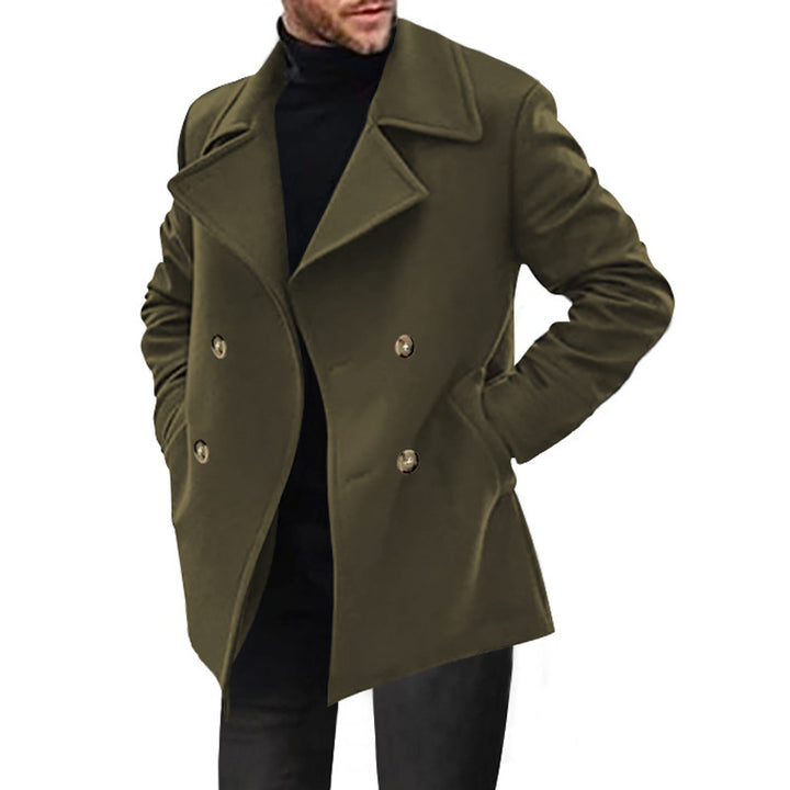 Men's Double-Breasted Tailored Peacoat with Wide Lapels and Pockets Mune Fashion