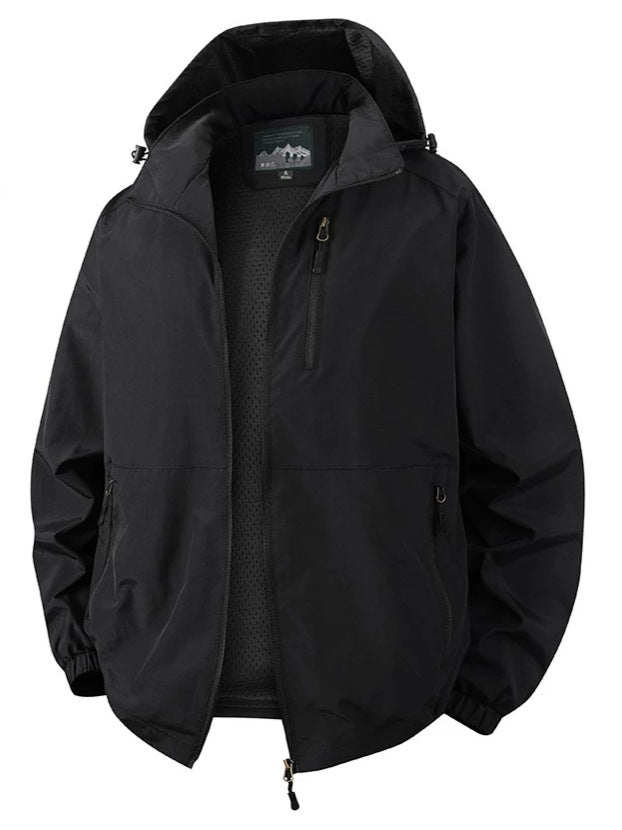 Men's Ultralight All-Weather Outdoor Jacket with Hood Breathable Mesh Lining and Zippered Pockets Mune Fashion