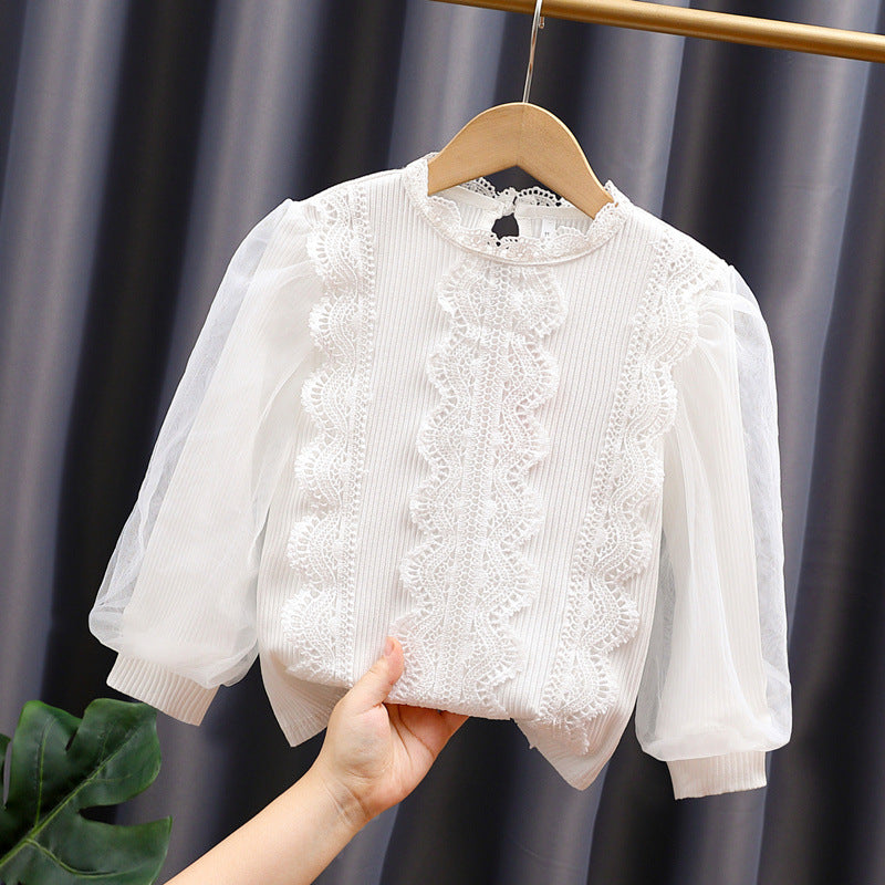Girl elegant blouse with romantic lace trim Mune Fashion