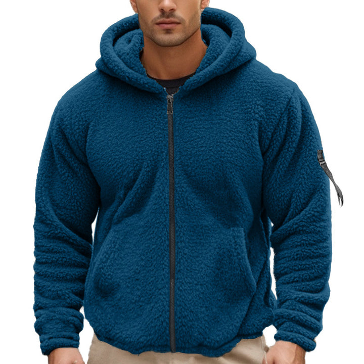Men's padded Sherpa fleece hoodie jacket with full zipper, elastic hem, and sleeve zipper pocket Mune Fashion