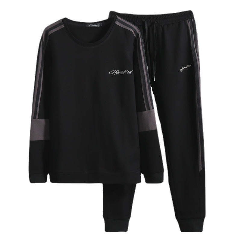 Men's athletic casual jogging suit set made of cotton blend with side decorative stripes and elastic waistband Mune Fashion