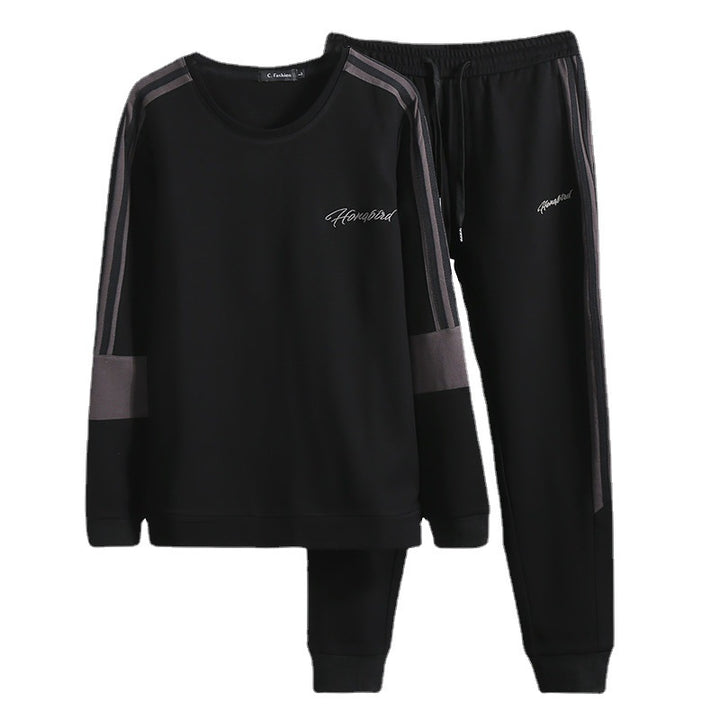 Men's athletic casual jogging suit set made of cotton blend with side decorative stripes and elastic waistband Mune Fashion