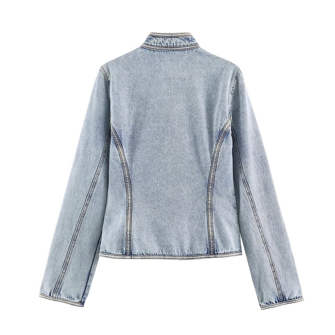 Women Tailored Short Jacket in Historical Uniform Style with Stand-Up Collar Mune Fashion
