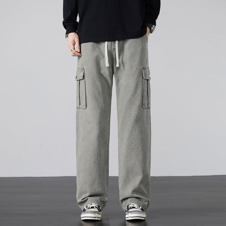 Men's Loose Cargo Pants with Drawstring Waist and Multiple Pockets Mune Fashion