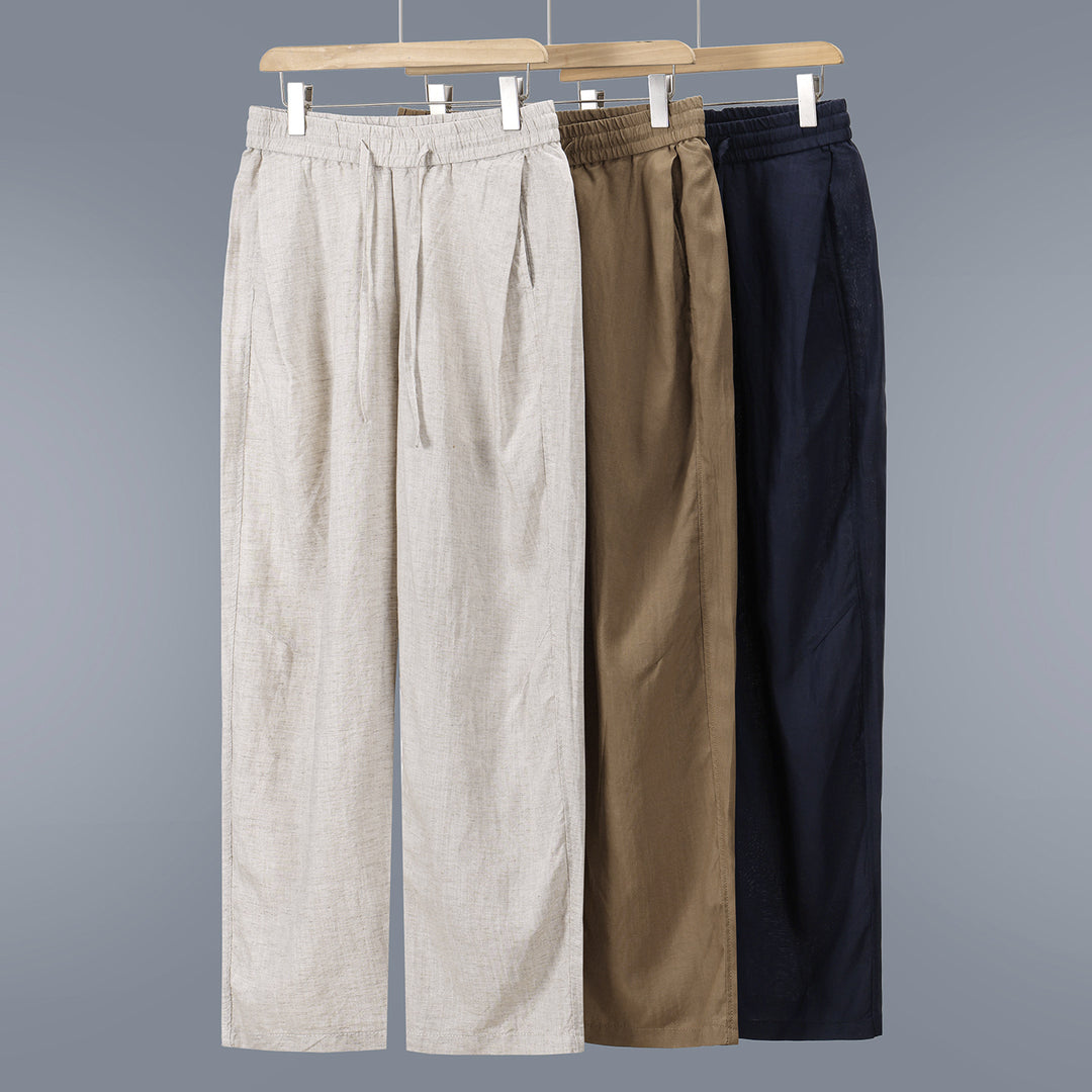 Men's linen-cotton pants with elastic waistband and drawstring Mune Fashion