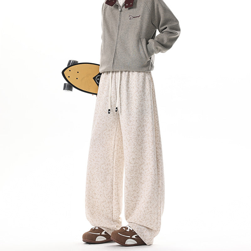 Men's Extra Wide Fleece Lounge Pants with Allover Texture Print and Drawstring Mune Fashion