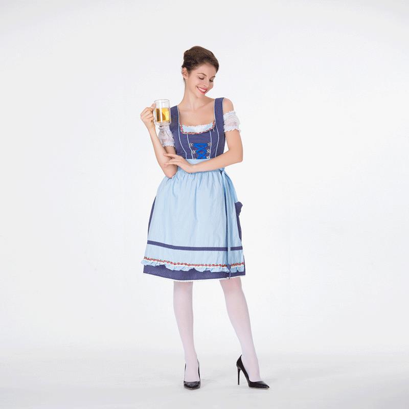 Women's classic traditional dirndl with polka dot bodice, laced corset and removable ruffled apron Mune Fashion