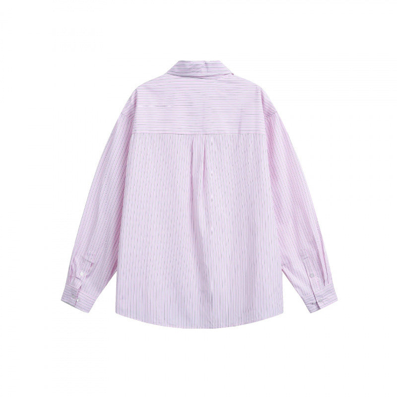Women's oversized shirt made of cotton blend with fine pinstripes and chest pocket Mune Fashion