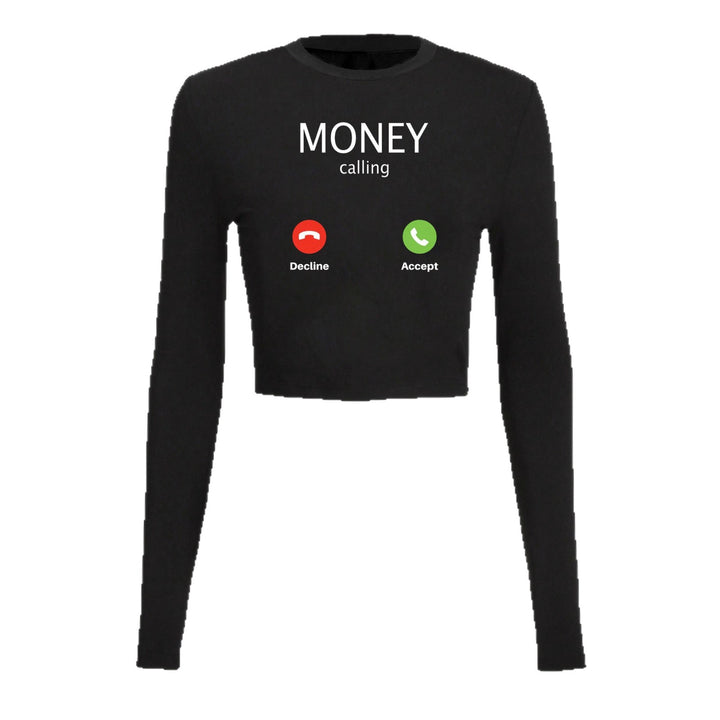 Women's cropped long sleeve with striking statement print and call icon design Mune Fashion