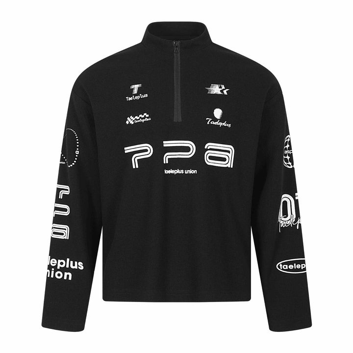 Unisex Thermal Waffle Half-Zip with Stand-Up Collar and Allover Logo Print Mune Fashion
