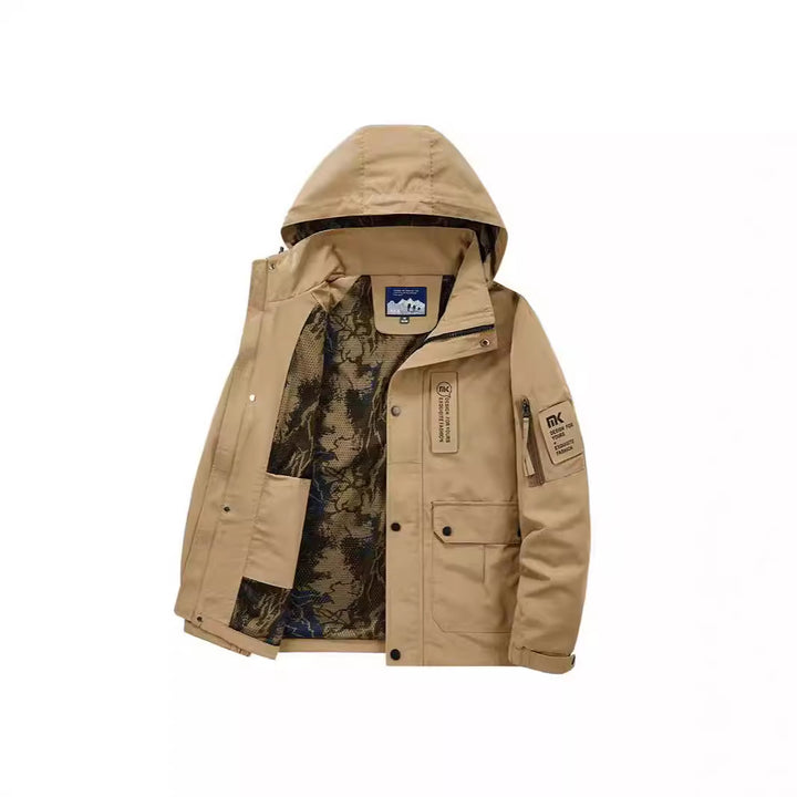 Men's hooded field jacket with camouflage mesh lining and water-repellent utility outer layer Mune Fashion