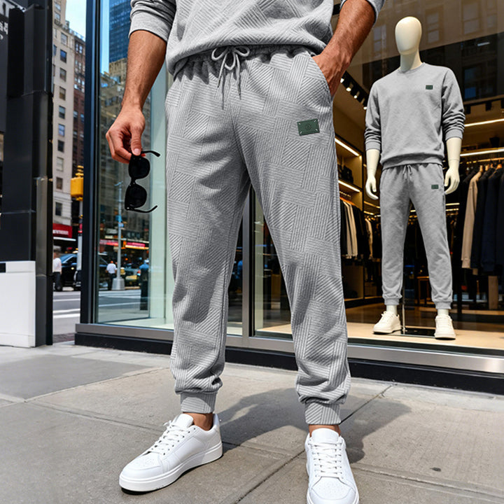 Men's Structured Jogging Pants with Geometric Waffle Pattern and Elastic Cuffs Mune Fashion