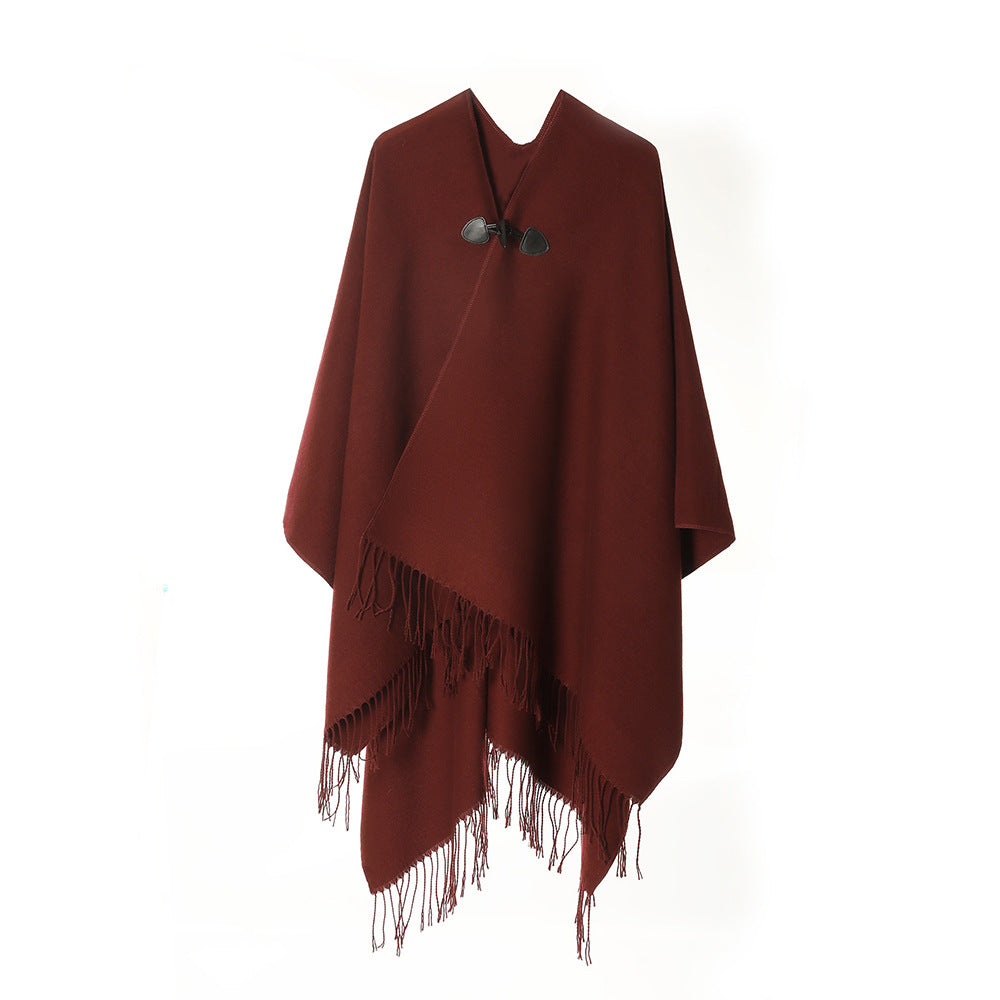 Women's Lightweight Waterfall Poncho with Toggle Closure, Asymmetric Hem and Fringed Edge Mune Fashion