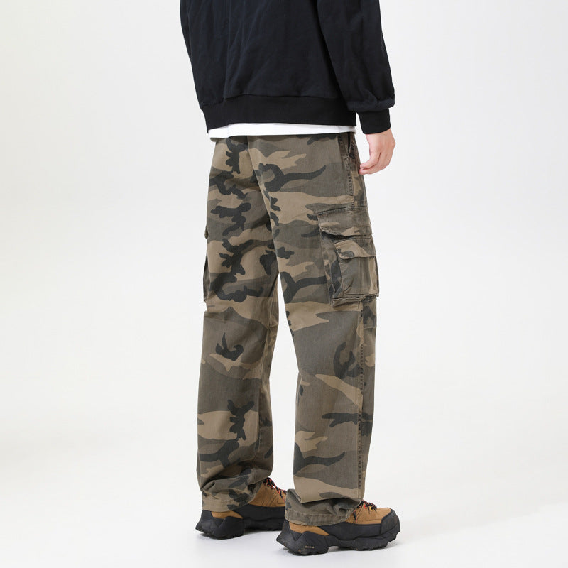 Herren Cargo-Hose mit Camouflage-Muster, Relaxed-Fit, Mehrfach-Taschen und Kordelzug am Saum Mune Fashion