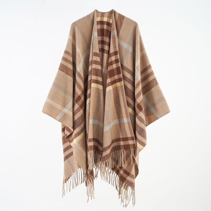 Women's multifunctional plaid poncho with cashmere touch and fringe hem Mune Fashion