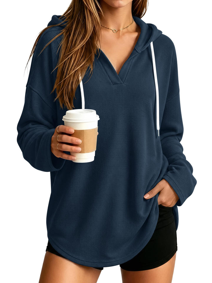 Women's Casual Hoodie with Waffle Texture Mune Fashion