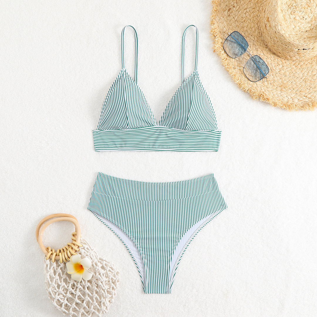 Women's High-Waisted Bikini Set with Fine Stripes Mune Fashion